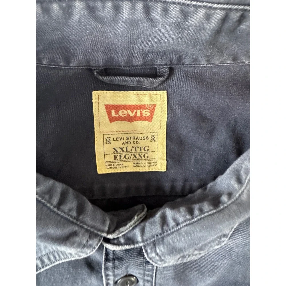 Levis Mens XXL Navy Blue Military Utility Button Up Shirt Epaulets Cotton